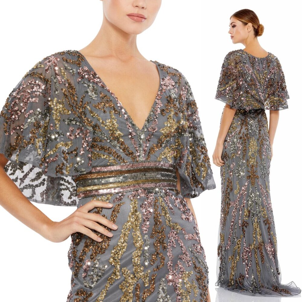 MAC DUGGAL | 5439D Cape Sleeve Sequin Dress